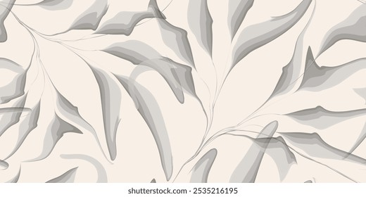 Seamless floral pattern in subtle pastel color featuring elegant branch and leaf botanical blossoms shape for wrapping, wallpaper, fashion, and graphic design. Vector illustration