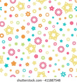 Seamless floral pattern with summer colored flowers on a white background