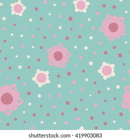 Seamless floral pattern with summer colored flowers and dots