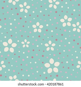 Seamless floral pattern with summer colored flowers and dots