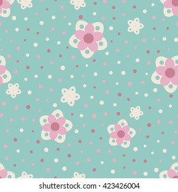 Seamless floral pattern with summer colored flowers and dots