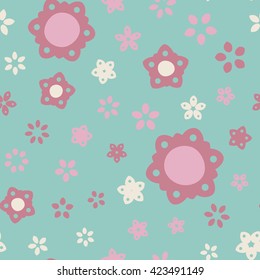 Seamless floral pattern with summer colored flowers. Vector repeating texture.