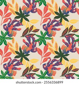 Seamless floral pattern, summer, vibrant, colorful, bright, cute, endless, all over print to use textile, fabric, clothing, background, wallpaper, blanket, home textile, clothing