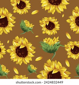 seamless floral pattern with sunflower buds on a pastel yellow background, template for packaging, holiday cards or textiles