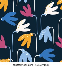 Seamless floral pattern for surface design and other design projects. Colorful Galanthus flowers on dark background