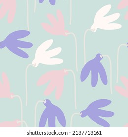 Seamless floral pattern for surface design and other design projects. Colorful Galanthus flowers on light background