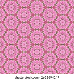 The seamless floral pattern in symmetrical pink tones gives a sweet feeling and adds a natural atmosphere, suitable for designing and decorating that requires freshness and eye comfort.