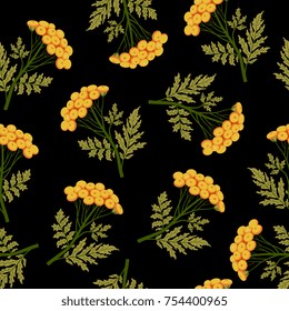 Seamless floral pattern with tansy plants. Folk vintage style.