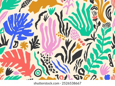 Seamless floral pattern. Template groovy floral seamless pattern. Vintage trippy cute flowers on a beige background. Floral textile retro print. Pastel vector trendy garden ornament in 70s moody style