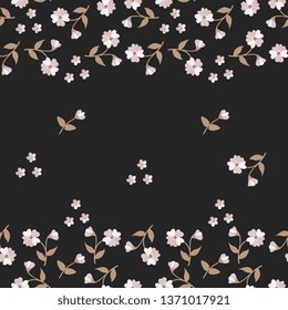 Seamless floral pattern with tender mini flowers and buds isolated on black background.