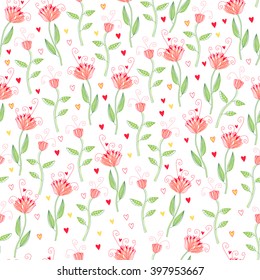 Seamless floral pattern with tender pink flowers. Vector illustration for textile and fabric, wallpaper and wrapping paper design. 