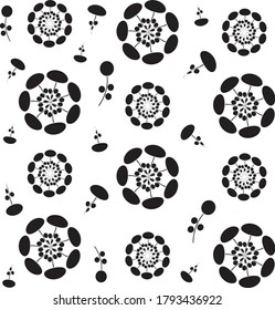 Seamless floral pattern for textile, fabric, ceramics, wrapping paper and clothes. Black color. Vector elements Isolated on white background. Modern graphic design texture for print.