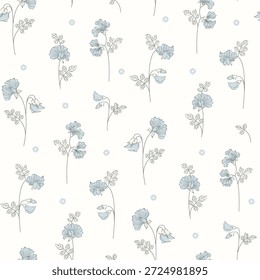 padrão floral sem costura, padrão têxtil, impressão de tecido no estilo clássico da liberdade no fundo branco, floral delicado, flor azul. design de superfície para casa têxtil, padrão de papel de parede, design pronto para impressão.