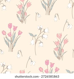 padrão floral sem costura, padrão têxtil, impressão de tecido em estilo elegante em fundo claro, floral atemporal, flor de cor macia. design de superfície para têxteis caseiros, padrão de papel de parede, design pronto para impressão.
