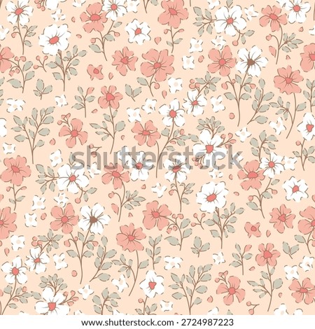 seamless floral pattern, textile pattern, fabric print in liberty floral style on light background, timeless floral, soft color flower. surface design for home textile, wallpaper pattern, print ready design.