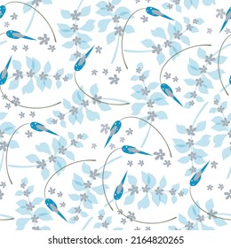 Patrón floral sin soldadura para textiles, deja flores pequeñas sobre un fondo blanco, vector elegante para el diseño de tejidos en colores pastel. Patrón floral monocromo