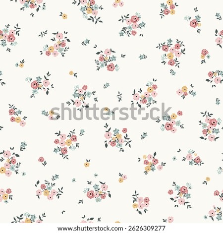 Seamless floral pattern for textile print and fabric, colorful vintage flowers on cream background