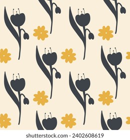 Patrón floral sin soldadura para textiles, papel de envoltura, papel tapiz. El patrón primavera y verano. Daisies y tulipanes