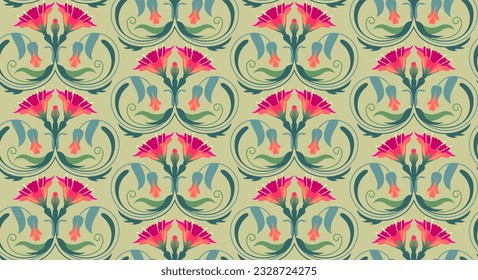 Seamless floral pattern texture or background. Vintage art nouveau style. Handmade drawing vector illustration.