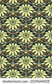 Seamless floral pattern texture or background. Vintage art nouveau style. Handmade drawing vector illustration.