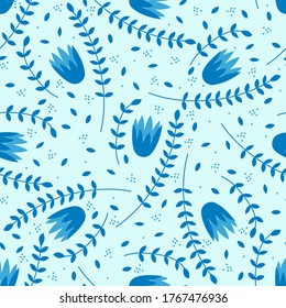 Patrón floral sin foco. Textura floral sin fisuras. Fondo azul para adornos de flores abstractas.