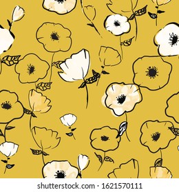 Seamless floral pattern texture. Vector floral on yellow background. Print