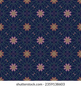 Seamless floral pattern that can be repeated for textile printing, wrapping paper, and fabric.