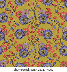 patrón floral sin fisuras de sus gerberas de fantasía roja y púrpura