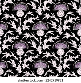 
Seamless floral pattern with thistle. Ornamental vector background.