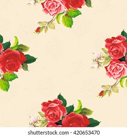 Patrón floral sin fisuras con tres vectores de rosa Ilustración EPS8
