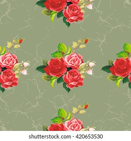 Seamless floral pattern with three rose Vector Illustration EPS8