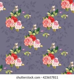 Seamless floral pattern three rose Vector Illustration EPS8