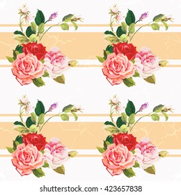 Seamless floral pattern three rose Vector Illustration EPS8