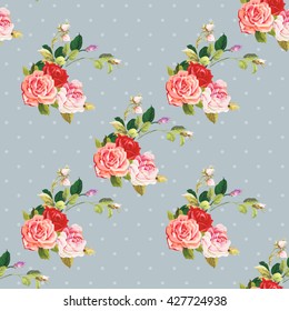Seamless floral pattern three rose Vector Illustration EPS8