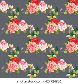 Seamless floral pattern three rose Vector Illustration EPS8