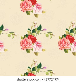 Patrón floral sin fisuras tres Vectores de rosa Ilustración EPS8