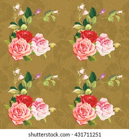 Seamless floral pattern three rose Vector Illustration EPS8