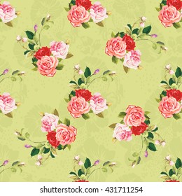 Seamless floral pattern three rose Vector Illustration EPS8