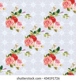 Seamless floral pattern three rose Vector Illustration EPS8