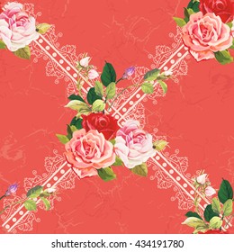 Seamless floral pattern three rose Vector Illustration EPS8