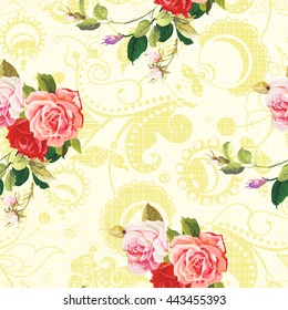 Seamless floral pattern three rose Vector Illustration EPS8