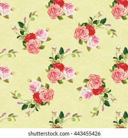 Seamless floral pattern three rose Vector Illustration EPS8