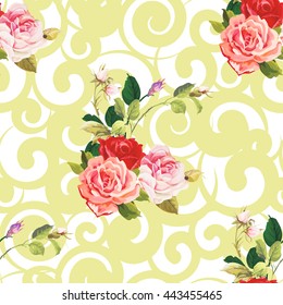 Seamless floral pattern three rose Vector Illustration EPS8