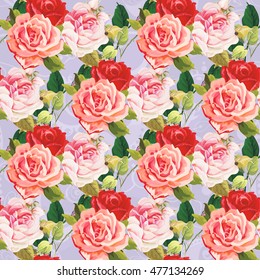 Seamless floral pattern three rose Vector Illustration EPS8