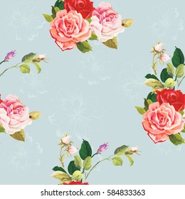 Patrón floral sin fisuras tres Vectores de rosa Ilustración EPS8