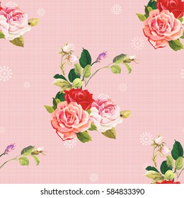 Padrão floral uniforme três rosa Vetor Ilustração EPS8