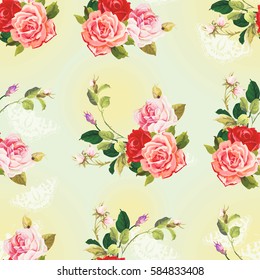 Seamless floral pattern three rose Vector Illustration EPS8