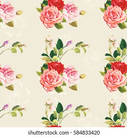 Seamless floral pattern three rose Vector Illustration EPS8