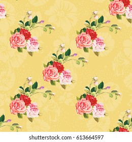 Seamless floral pattern three rose Vector Illustration EPS8
