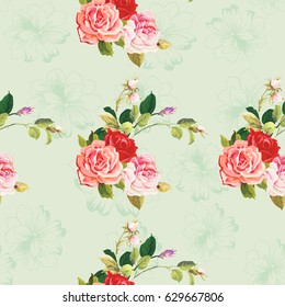 Seamless floral pattern three rose Vector Illustration EPS8